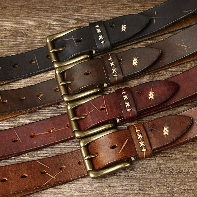 Vintage First Layer Leather Pin Buckle Belt