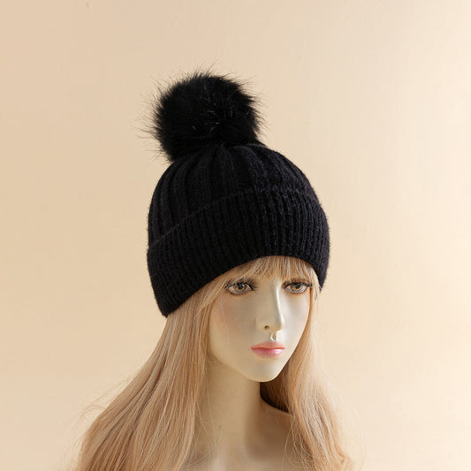 Suede Short Fur Ball Hat