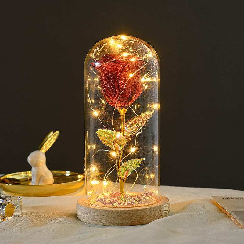 Eternal Rose Flowers LED Light In Glass Cover Gift