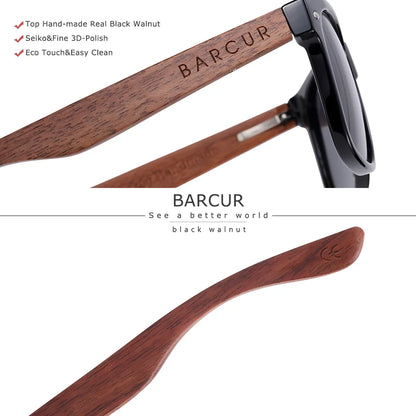 BARCUR™ Black Walnut Wood Sunglasses for Man Polarized