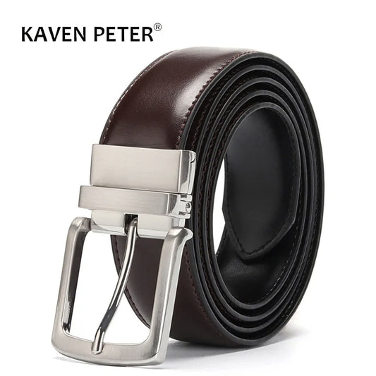 KAVEN PETER™ Men's Leather Belt Reversible Buckle