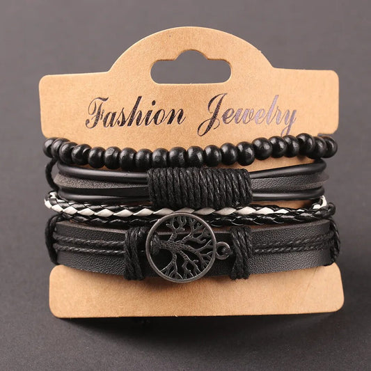 Tree of Life Alloy Set Leather Men's Bracelet